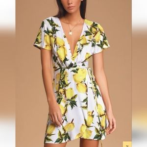 White with Lemons Summer Wrap Dress
